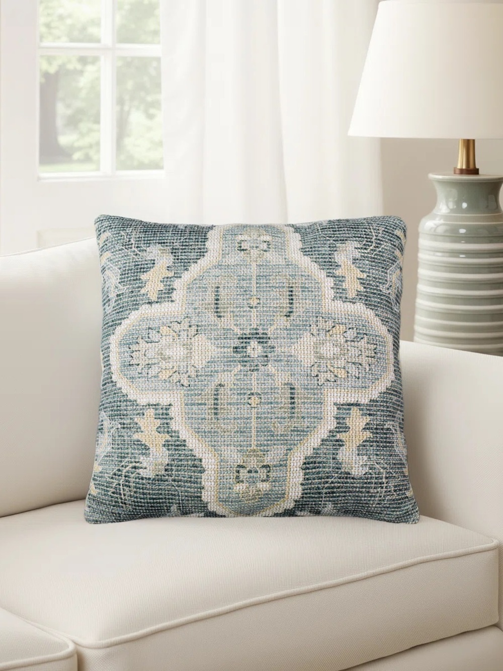 Surya Decorative Blue Patterned Medallion Throw Pillow 18x18
